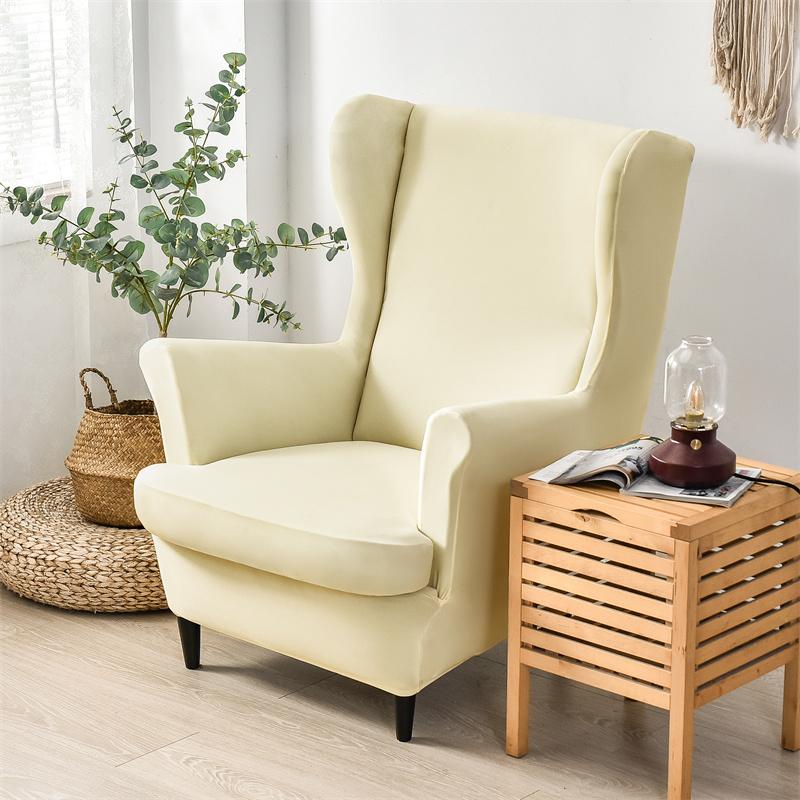 Solid Color Wing Chair Cover Stretch Spandex Armchair Covers Europe Removable Relax Sofa Slipcovers With Seat Cushion Covers