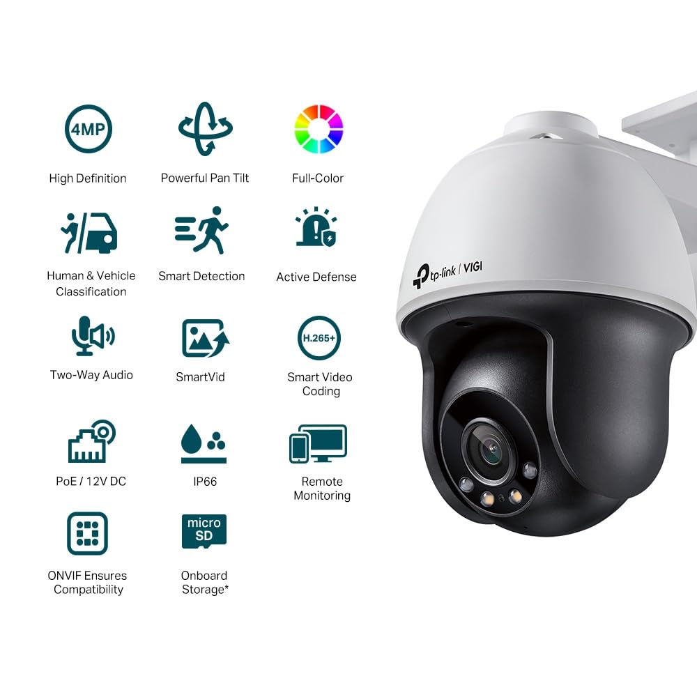 ONVIF VIGI 4 МП Уличная Полноцветная Сетевая Камера Камера Безопасности VIGI TP-Link Панорамно-Наклонная C540(4мм)
