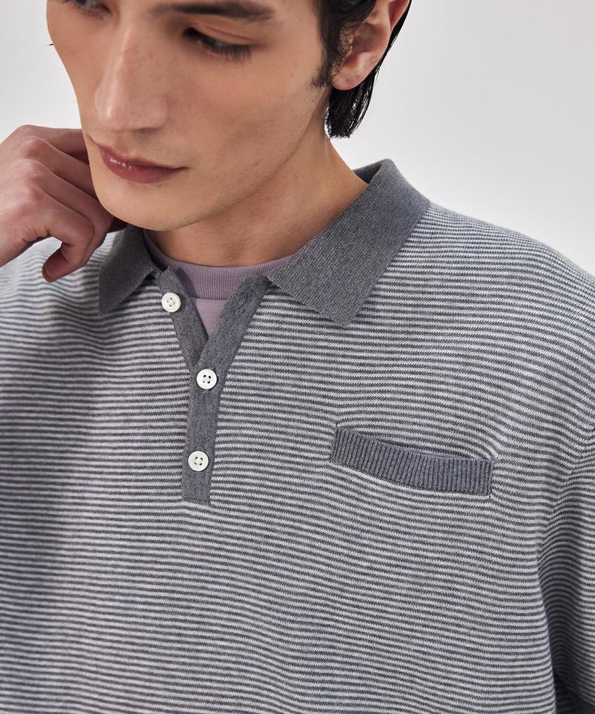 THEKNITCOMPANY Orea Stripe Polo Shirt - Quill Grey
