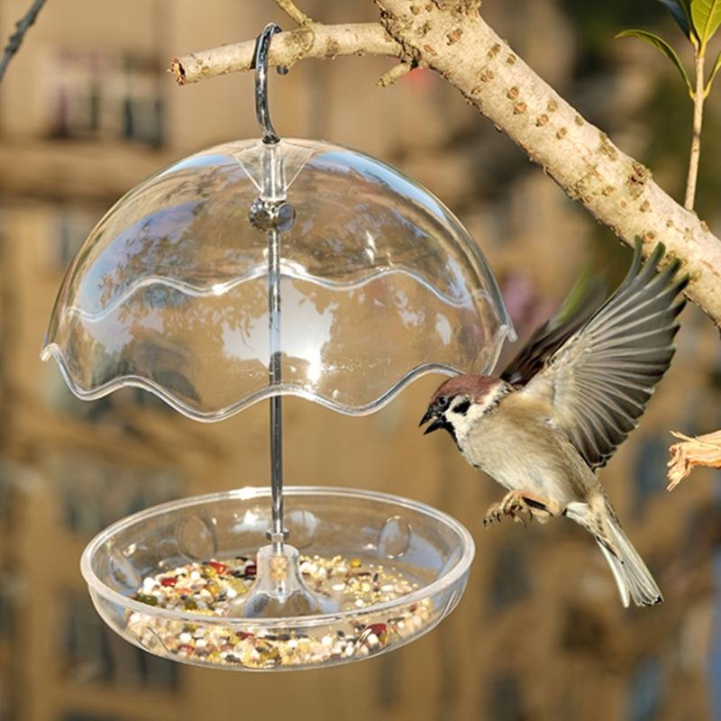 Bird Feeder with Metal Hanging Hook Waterproof Windproof Plastic Bird Waterer For Backyard Patios Balcony and Garden