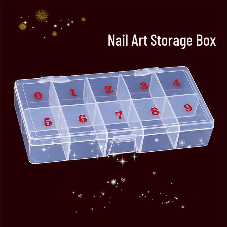 

Nail Art Storage Box: Transparent 10-Grid, Numbered, Anti-Drop Case for False Nails