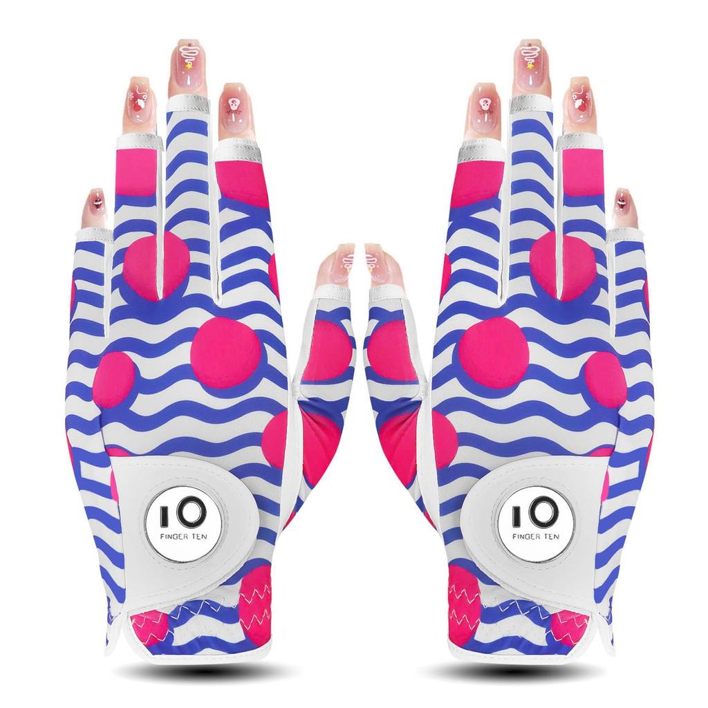 FINGER TEN Women's Golf Gloves, Both Hands, Sheep Leather and
