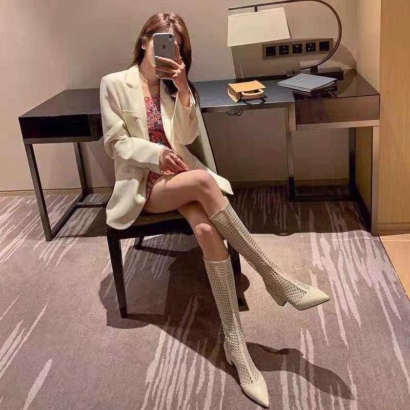 Thin Mesh Martin Boots for Women Thick-heeled Breathable Mesh Hollow Short Boots for Summer New Thick-soled High-heeled