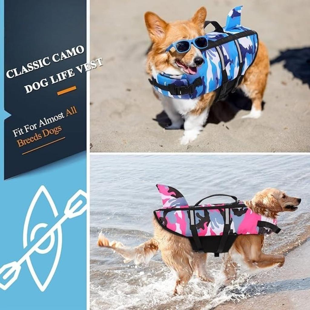 Pet Life Jacket Vest Clothes Life Vest Adjustable Reflective High Buoyancy Camo Pet Swimsuit For Dogs Outdoor Surfing Beach Use
