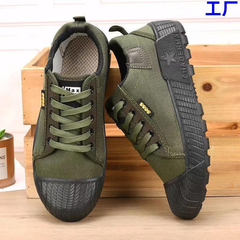 Jiefang shoes men's non-slip and wear-resistant construction site work farmland shoes labor insurance shoes low-top canvas breathable deodorant rubber