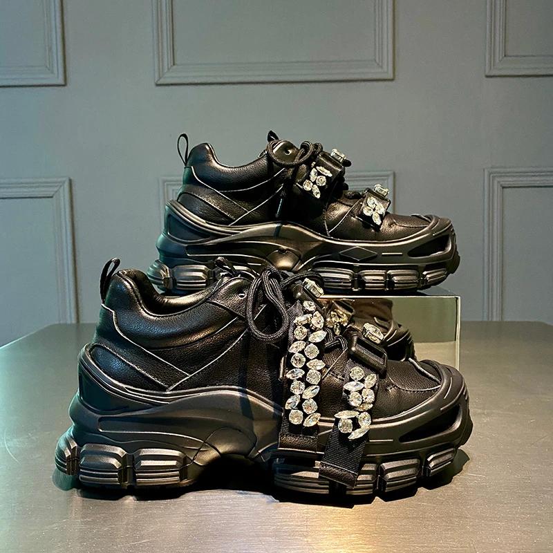 

Весна Лето Женские Сетчатые Повседневные Туфли Кроссовки на Высокой Платформе Хрустальные Женские Модные Туфли Толстая Подошва Каблуки Натуральная Кожа Девушка 34 чёрный