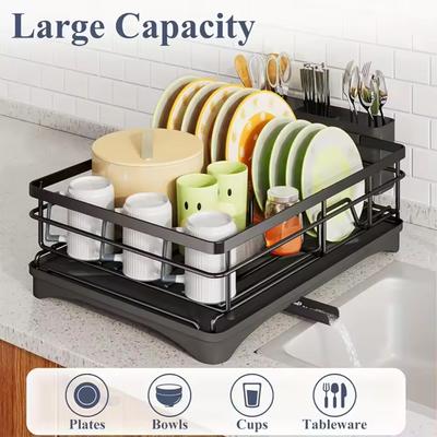 Dish Drying Rack for Kitchen Counter Large Dish Rack with Drainboard Rustproof Dish Drainer with Utensil Holder for Sink
