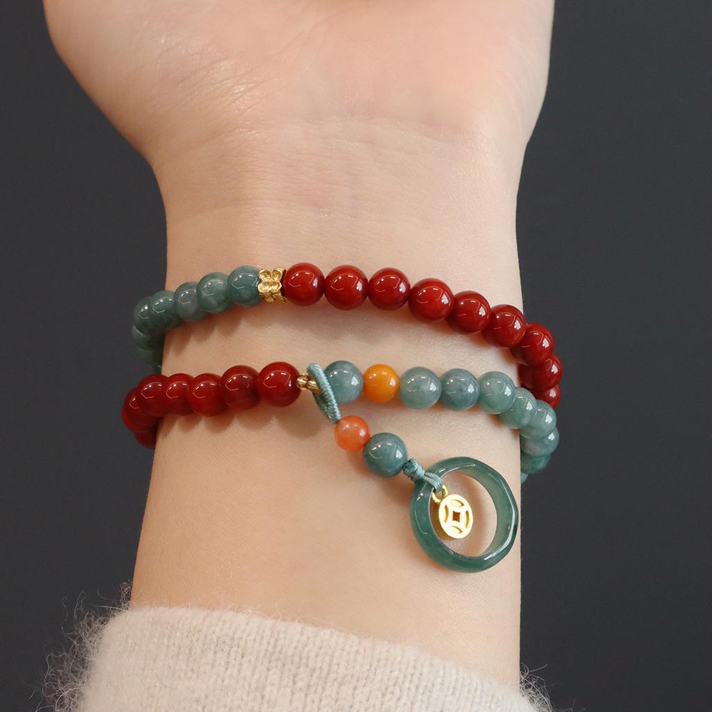 Design Natural Nanhong Agate Blue Jade Bracelet Fashion Women Daily Jewelry Lucky Gift