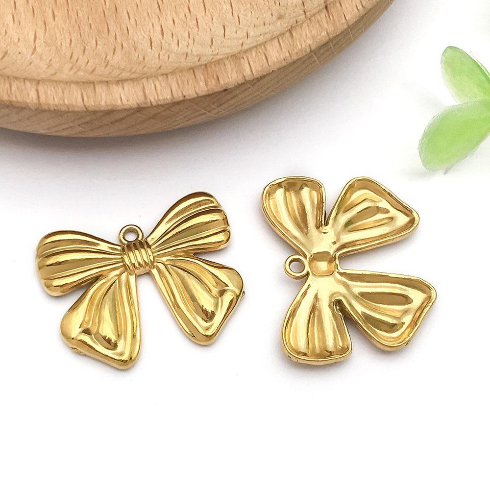 Stainless Steel Double Hanging Bow Pendant Charm for DIY Bracelets & Necklaces