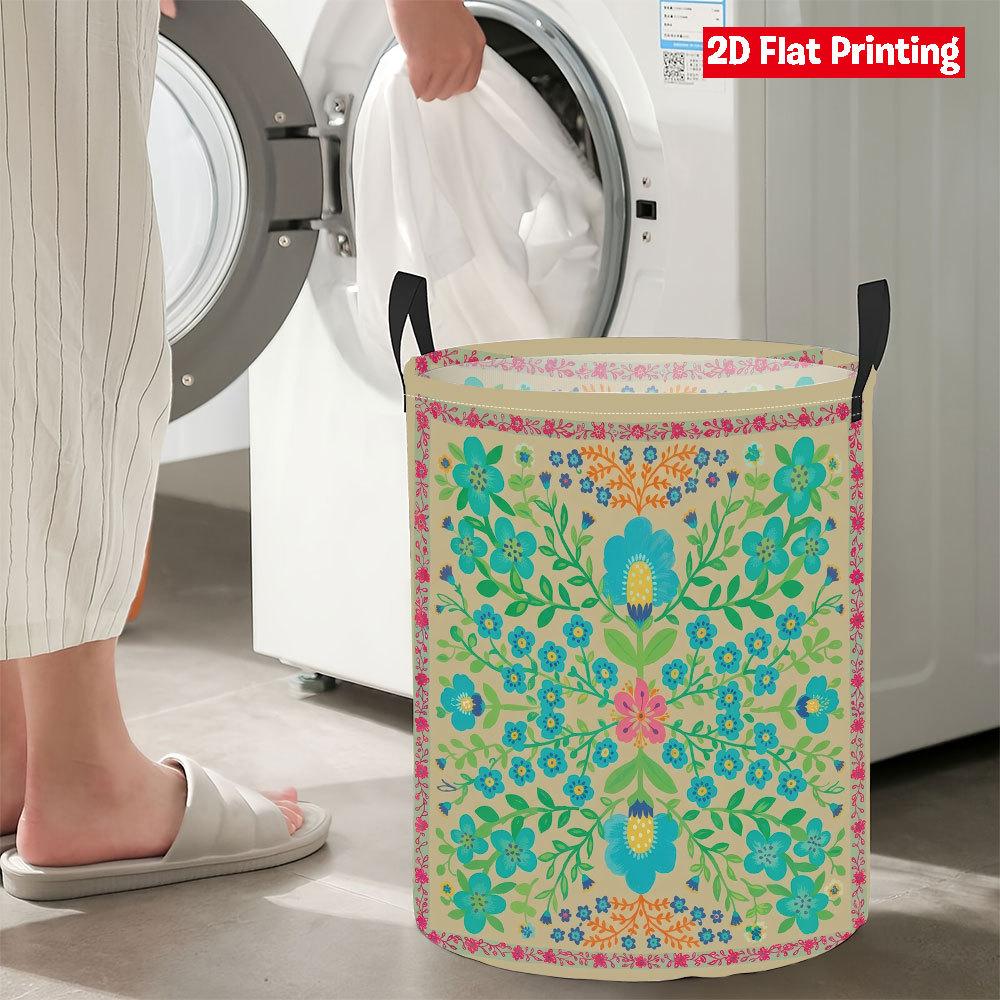 Collapsible Laundry Basket Large Round Waterproof Fabric Hamper Dirty Clothes Storage Bin Toy Organizer with Handles