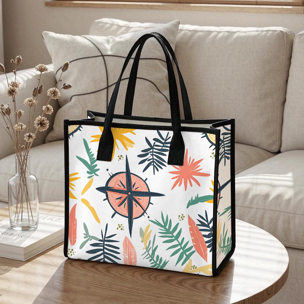 Boho Tropical Printed Canvas Tote Bag Casual Large Capacity Shoulder Handbag For Daily Shopping Travel