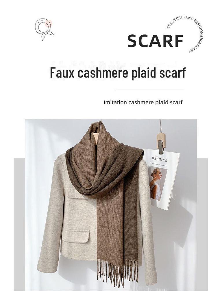 Double-Sided Solid Color Imitation Cashmere Scarf with Tassels – Cozy Korean Autumn/Winter Fashion for Students