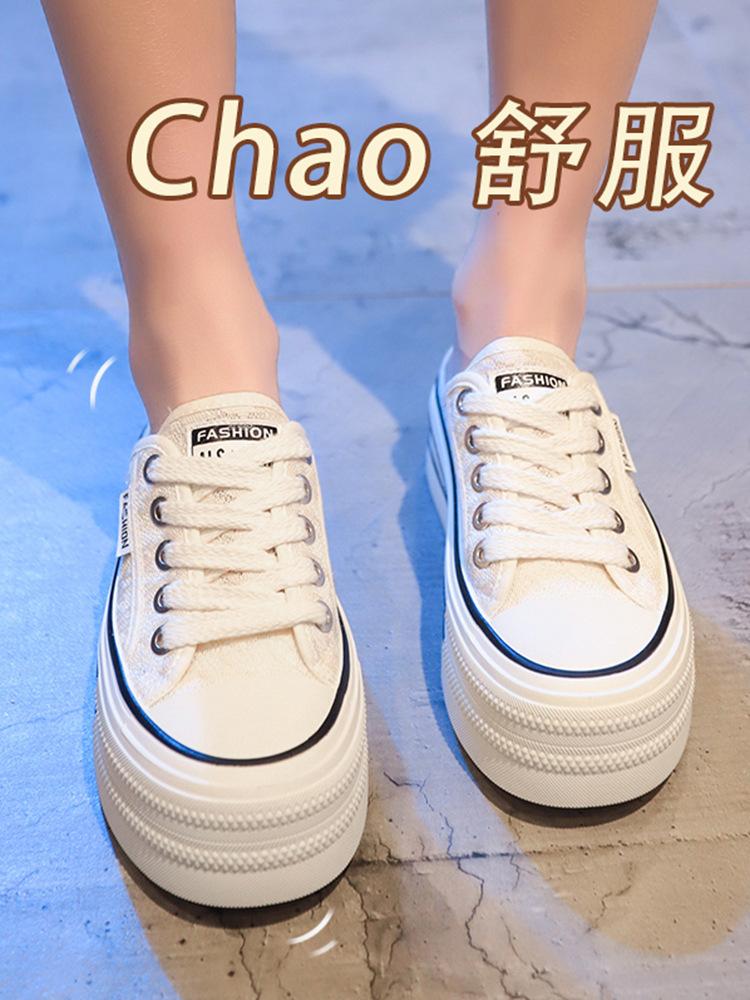 

Тапочки Baotou, женская летняя одежда 2025 года, новые парусиновые туфли без каблука, универсальные, ленивые, полутяжелые, толстые подошвы, ins tide 35 белый