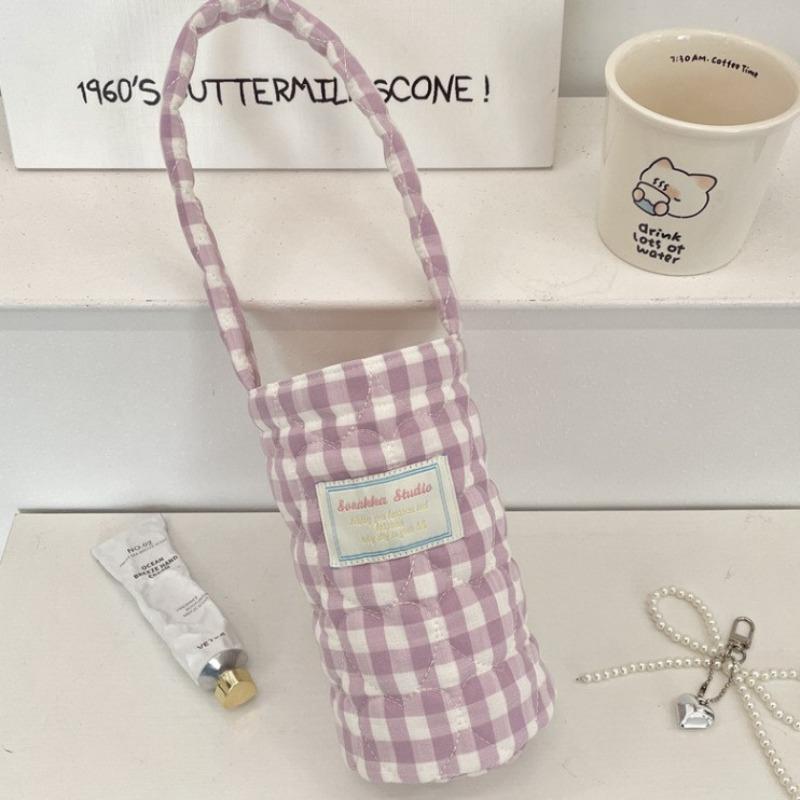 

57141 cup cover portable small bag fabric padded plaid water cup bag anti-scalding soft portable water cup milk tea bag