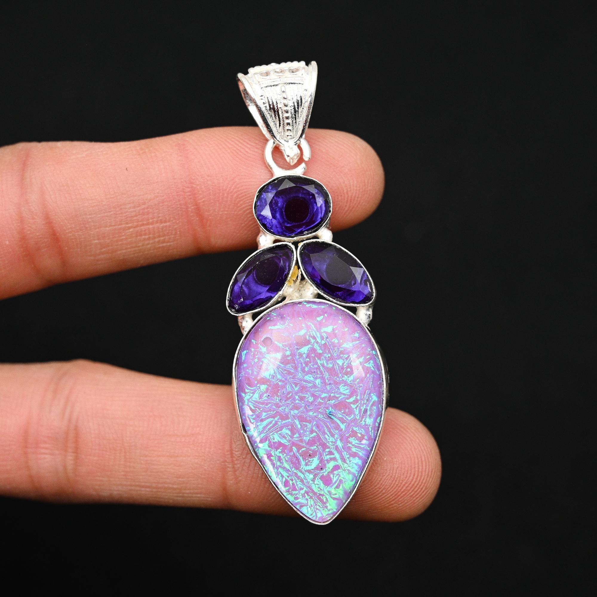 

Подарочный кулон из стерлингового серебра 925 пробы с фиолетовым тройным опалом и драгоценным камнем