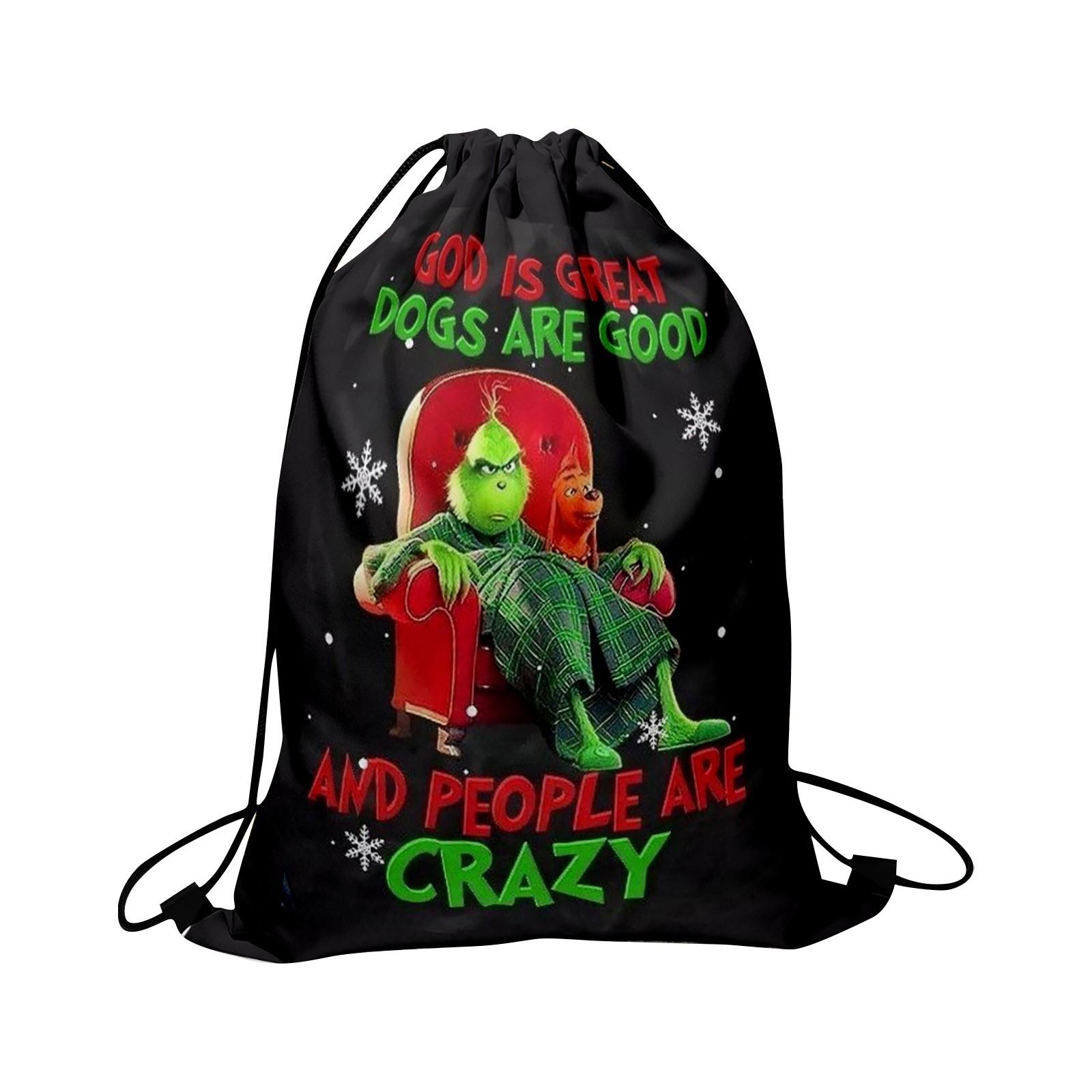 

Рождественский двусторонний принт Новогодний подарочный пакет с карманом на шнурке Рождественский рюкзак One Size