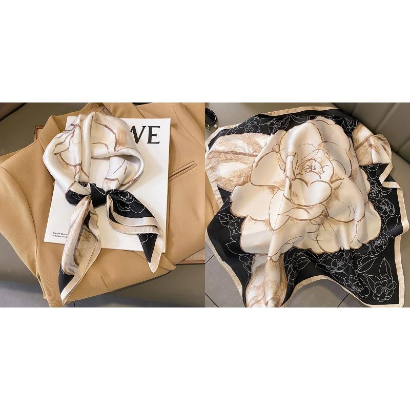 Lenço Quadrado de Seda Estampa Floral de Luxo Mulheres Lenço de Cetim Macio Faixa de Cabelo Lenço de Pescoço Cabeça Hijab Senhora Faixa de Cabelo Foulard Fita de Bolsa