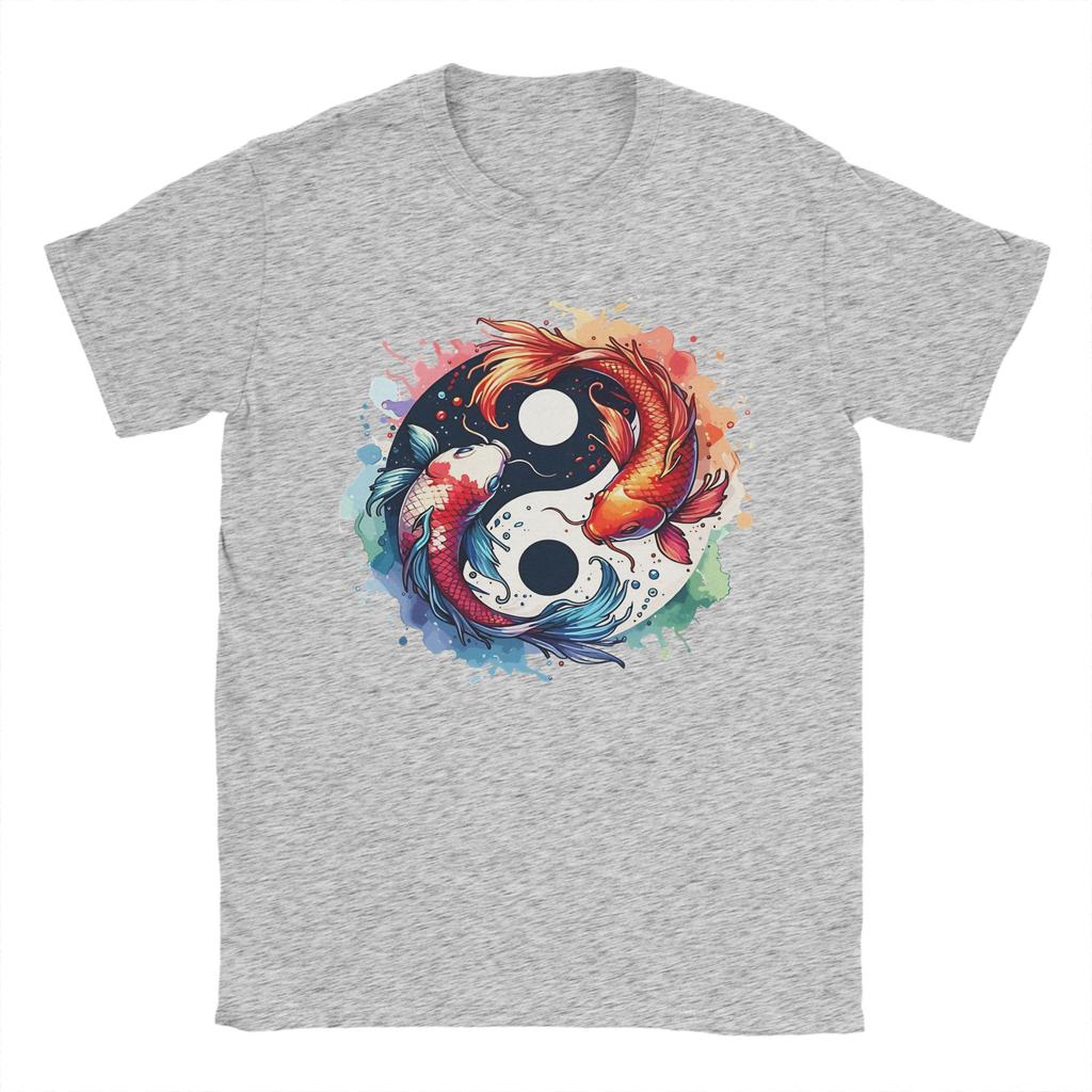 Yin Yang Koi Fish Tshirt Beach Y2k Funny Tshirts Cotton Hip Hop Tshirt For Unisex Shortsleeve Casual Tees