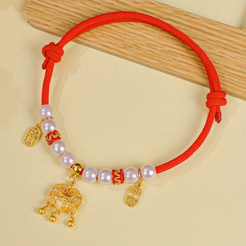 

Красная нить жемчужное ожерелье летнее кошка собака питомец ожерелье регулируемое плетеное вручную ожерелье из бусин M чёрный