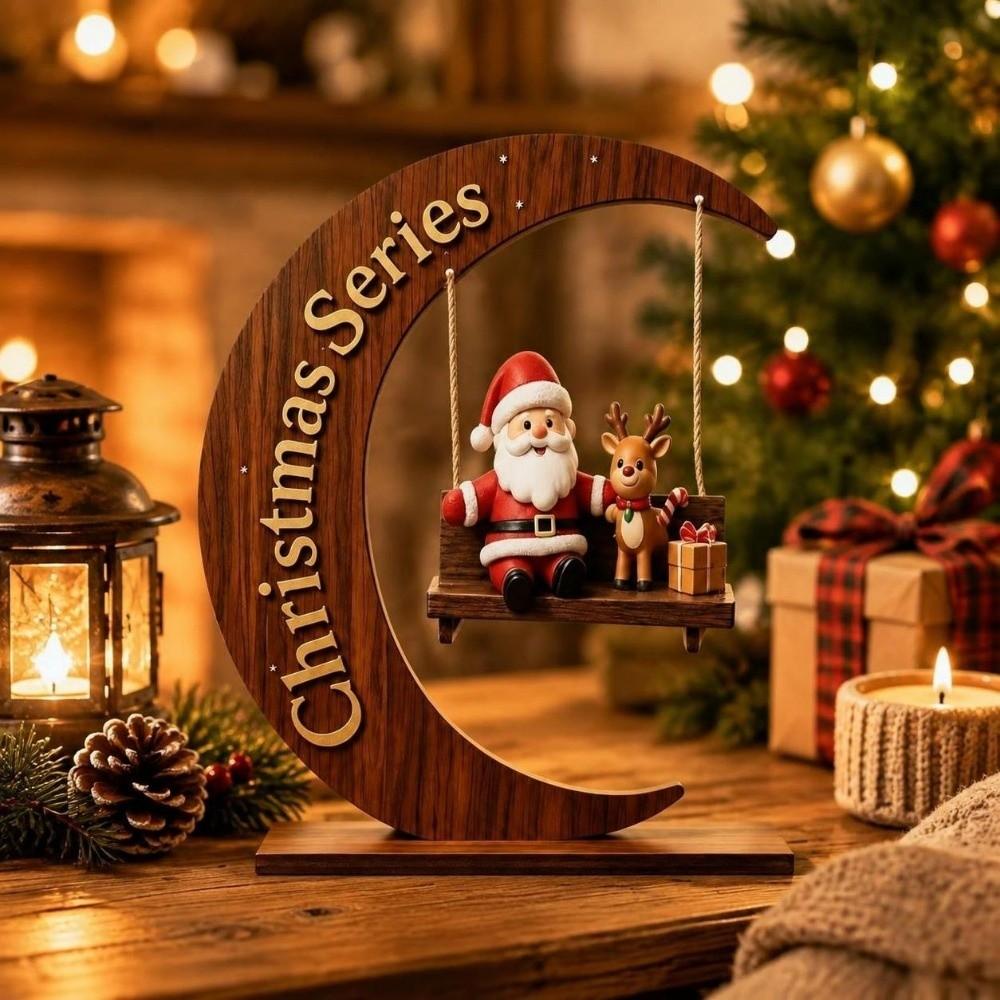Geyik Noel Süsleri Ahşap Noel Dekorasyonu Sallanan Noel Baba Dekorasyonu Ofis İçin