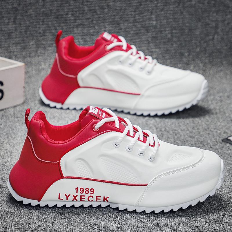 

Новые модные мужские кроссовки Four Seasons с толстой подошвой для студентов и мальчиков, трендовые кроссовки с мягкой подошвой, дышащие, повседневные кроссовки для бега 43 красный/белый