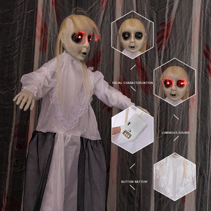 7 Styles Scary Halloween Decor Hanging Female Ghost Electric Voice Activated Pendant Horror Props for Haunted House Party