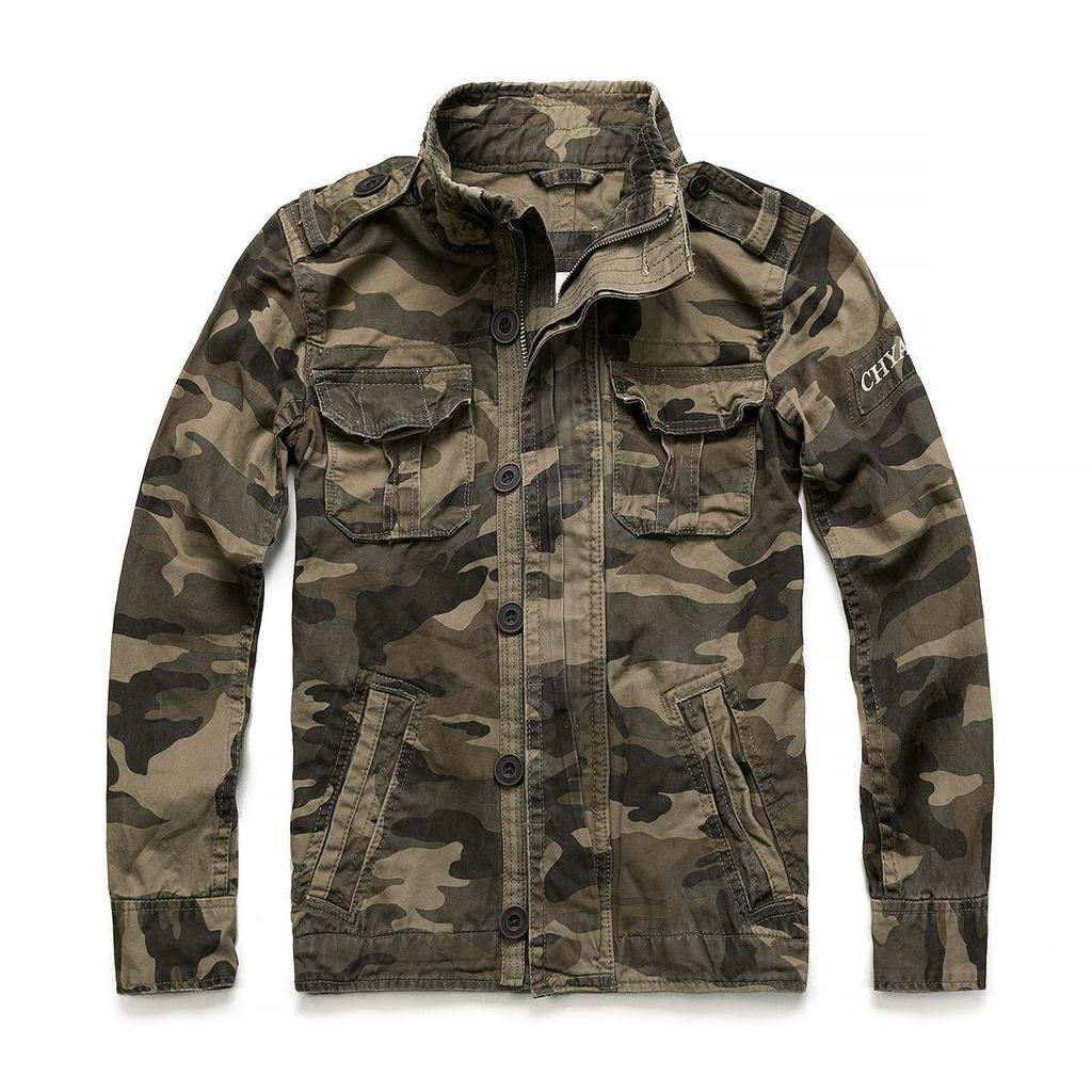 Männer Camouflage Kampf Jacken Retro Militär Tasche männer Denim Macket Outwear Mäntel Casual Männlich Baumwolle