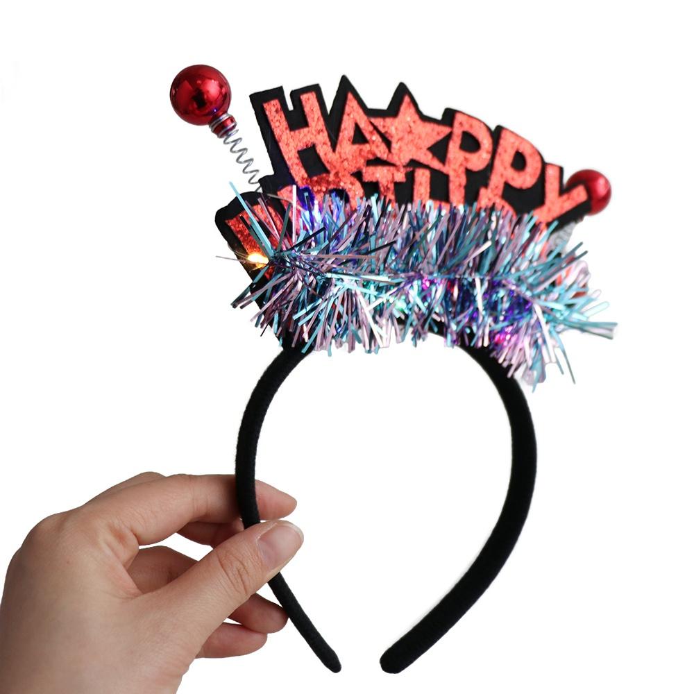Letter LED Light Hair Hoop Plastic Ball Children Birthday Hair Bands Happy Birthday Headband  Girls