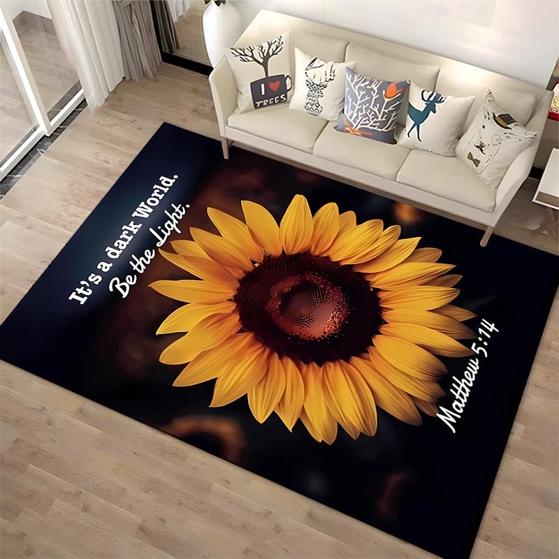 Sunflower with Inspirational Quote Rug Non-slip Rug Suitable for Living Room and Bedroom Sofas.