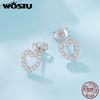 WOSTU 925 Sterling Heart Classical Heart Stud Earrings for Women Mini Rainbow Clear CZ Ear Studs Lovely Gift for mom duaghter