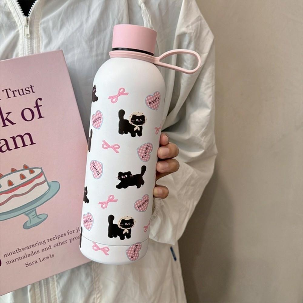 Stainless Steel Thermal Cup 500ml Insulated Water Bottle Cute Students Coffee Mug  Outdoor Travel