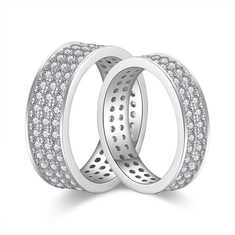 2025 Three-Row Moissanite Unisex Wedding Band: Full Diamond S925 Silver with 18k White Gold Plating