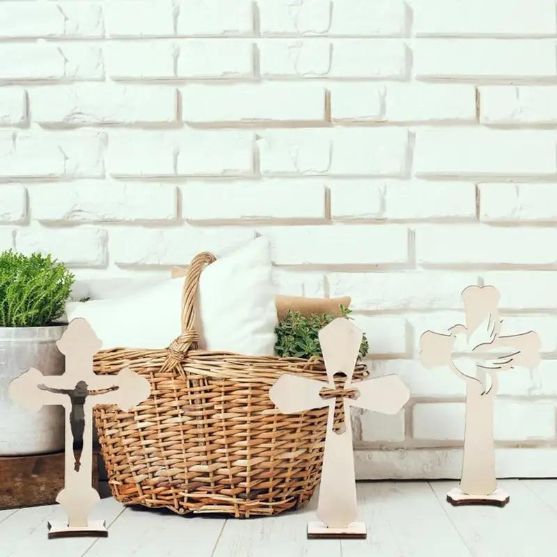10pcs Small Baptism Decor Rustic Standing Cross for First Communion Prayer Wooden Cross Christian Catholic Wood Crosses Crafts