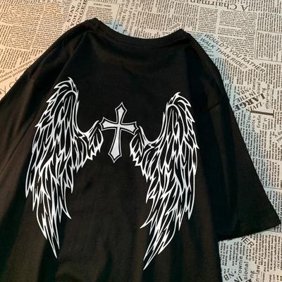 Fashion Winged Print Pattern Tshirt Summer Umeda Y2K Highquality Pure Cotton Mens Shortsleeved Tshirt