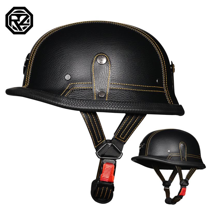 Leather Vintage Helmet WWII Style BLACK German Motorcycle Open Face Half Helmet Chopper Biker Pilot Camouflage