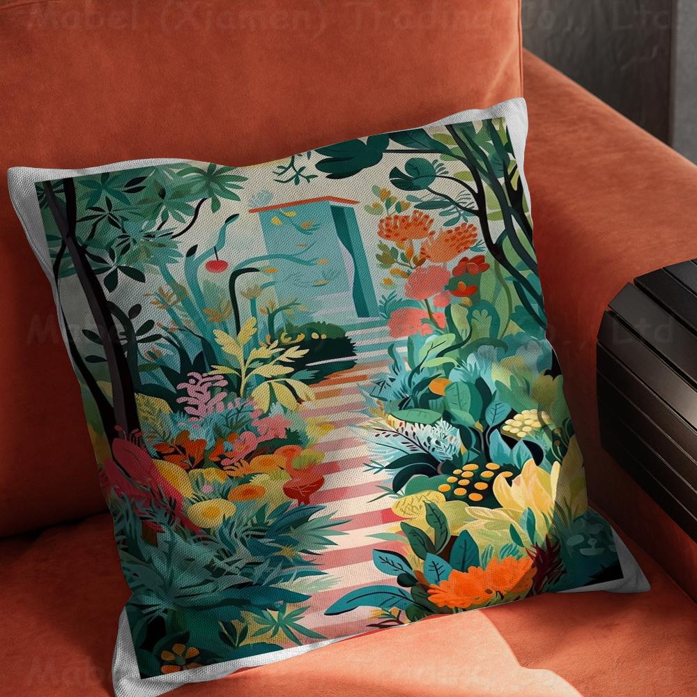 Květinová zahrada Barevný umělecký tisk Polštář Dárky Domácí kancelářské vybavení Ložnice Pohovka Potah na polštář do auta pouzdro 45x45cm