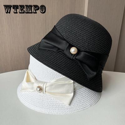Elegant Sun Protection Straw Hat Women's Straw UV Protection Bucket Hat Outdoor Sunshade Sun Hat