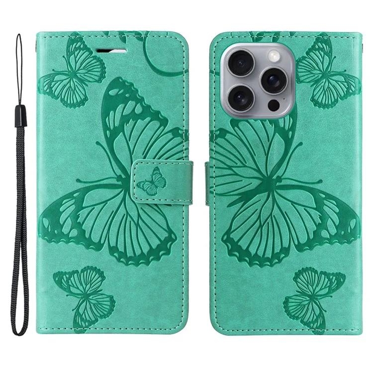 

KT Imprinting Flower Series-2 For iPhone 16 Pro Max Case Floral Butterfly Design Leather Stand Phone Cover