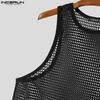 INCERUN Men Sleeveless Mesh Sheer Hollow Casual Beach Tank Tops Cover Up