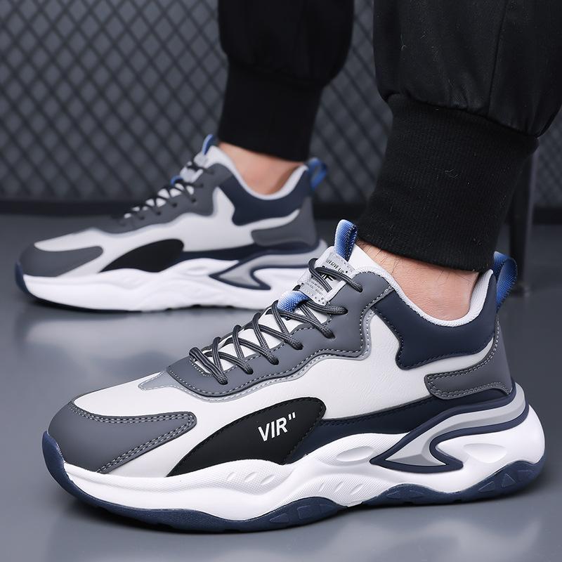 Men's Shoes Spring and Summer New Leather Mesh Casual Sports Shoes Versatile Breathable Soft Sole Non-slip Lightweight Running Shoes