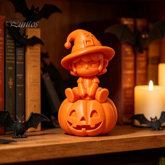Halloween Girl Statue 3D Printed Pumpkin Figurine, Spooky Witch Statue, Figurine Sitting On Ornament for Party Decor Desktop