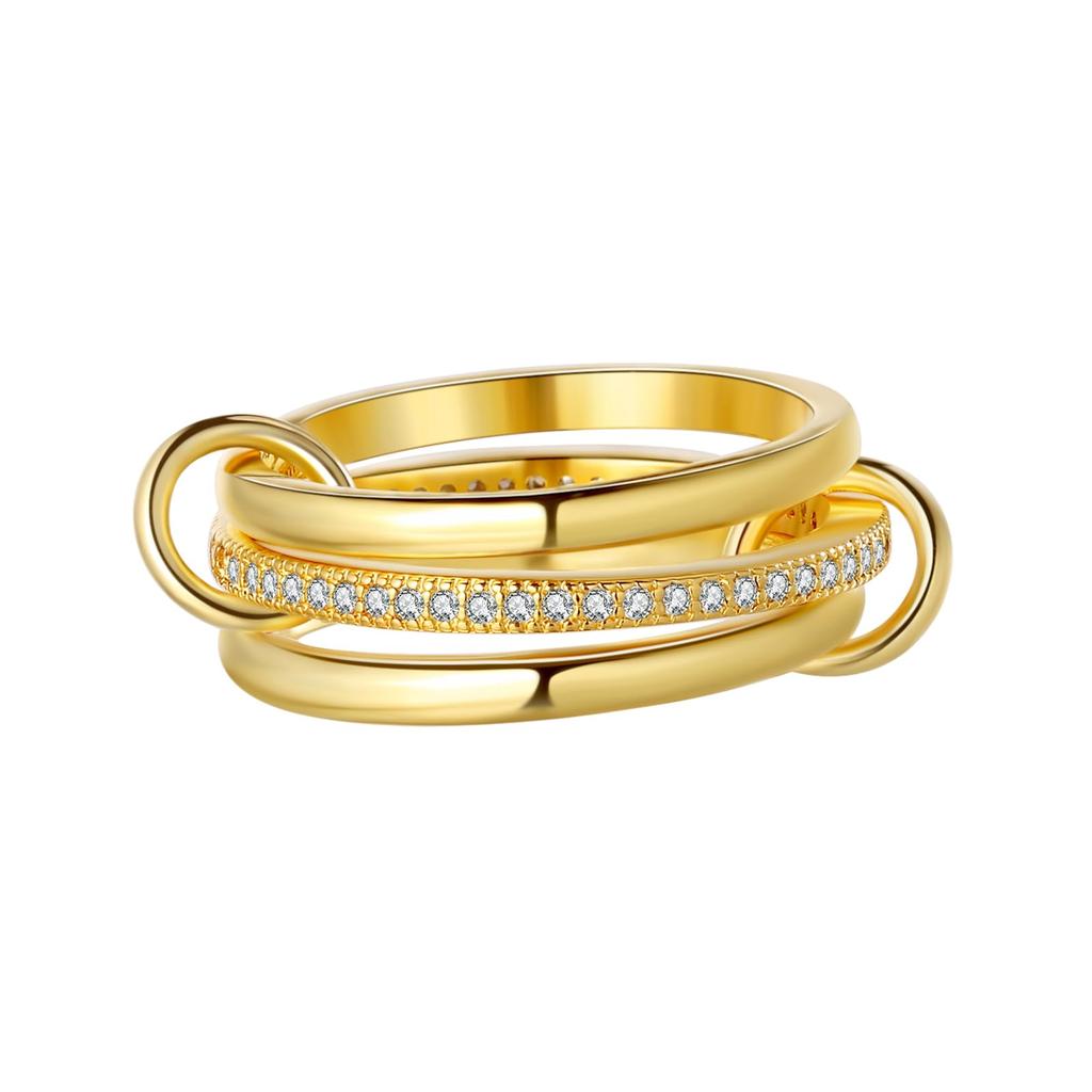 Fashion Gold And Silver Gold-Plated 4 Stackable One-Piece Thick Sparkling Zircon Rings For Women's Party Jewelry Rings