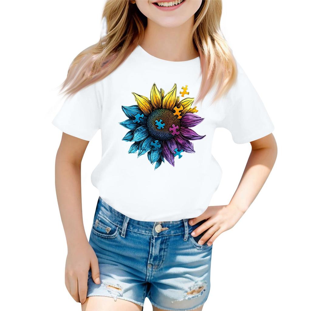 Child Casual Daily Round Neck Printed Short Sleeved T-shirt Letter Top