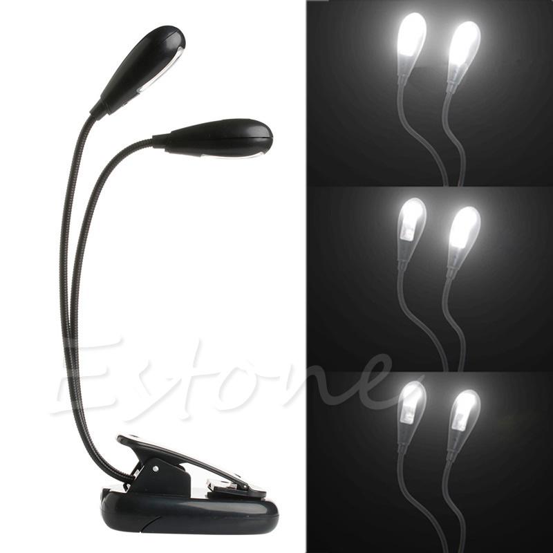 Dual for Head LED Clip Book Light Adjustable Reading Lamp Battery Operated Clip-On Reading Light for Kids Desk Bed Headb