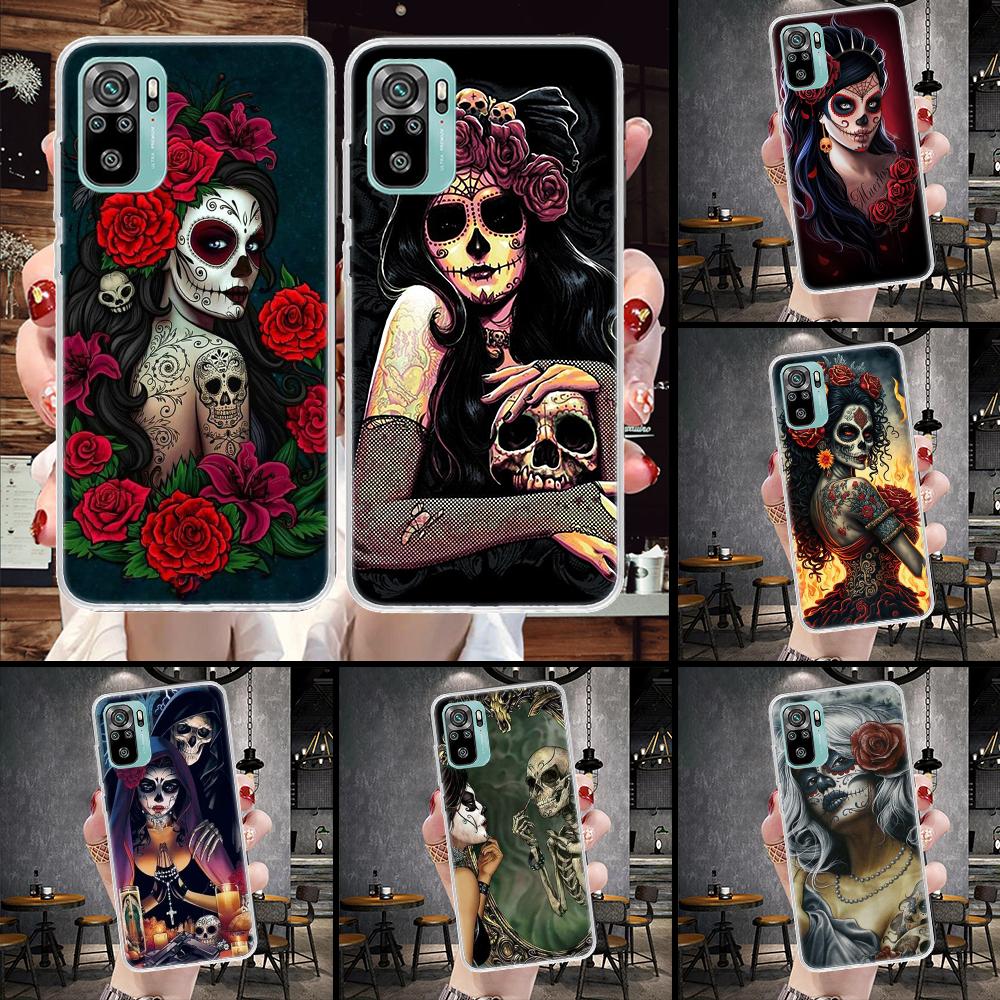 Catrina Beautiful Rose Girl Skull Soft Phone Case For Xiaomi Redmi Note 15 14 14S 13 12 Pro Plus 12S 11 11S 11E 10 10S 11T 5G Fu