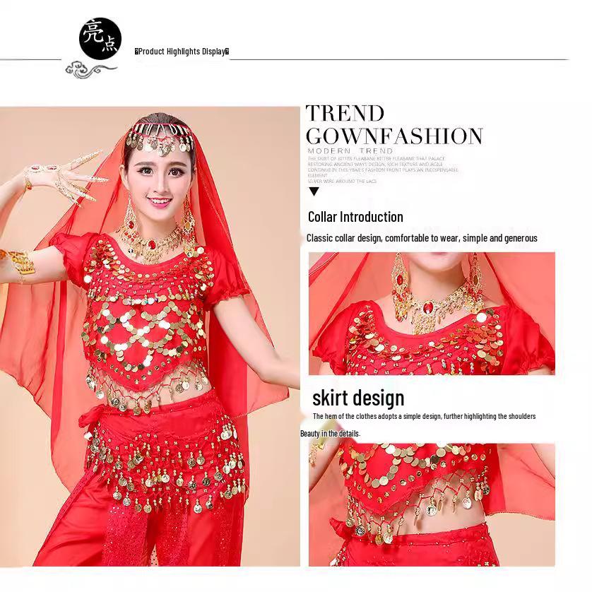 YX Belly Dance Costume Set: Ethnic Indian Dance Pants & Highlights Stage Performance Outfit