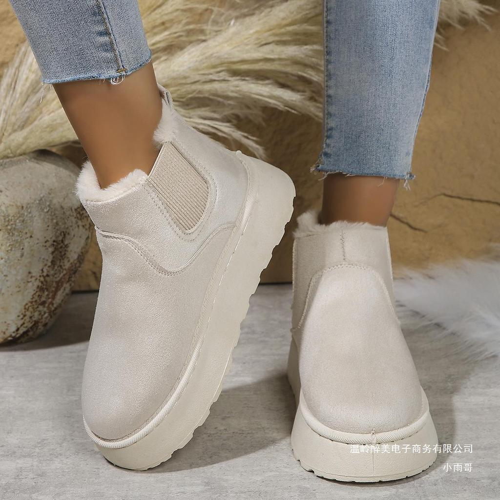 Fashion 2025 Winter Women Short Plush Warm Snow Boots Casual Shoes New Suede Fur Chelsea Ankle Boots Flats Platform Ladies Shoes Botas