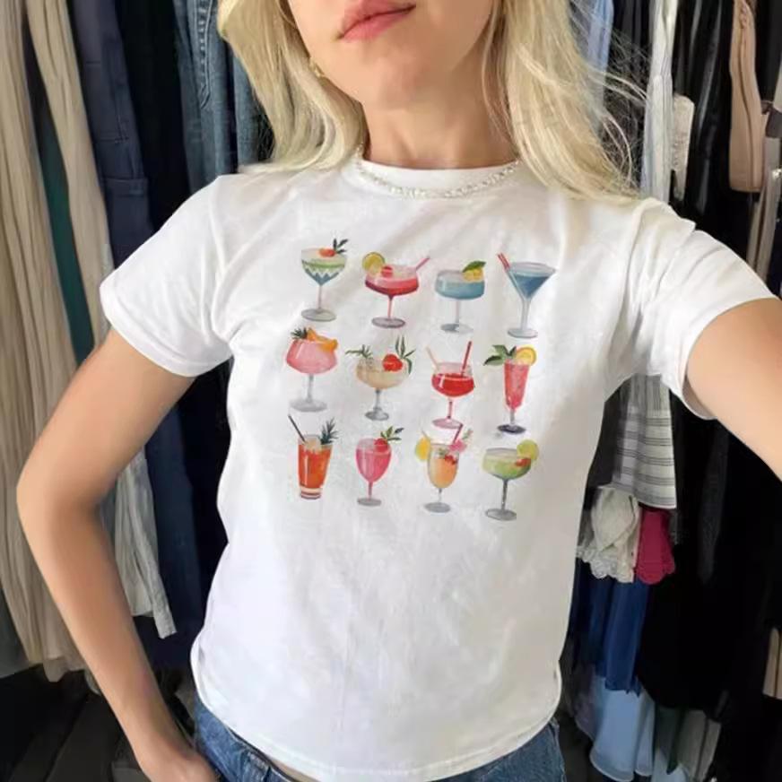 European and American style women's clothing new INS personalized street letter printing short navel short-sleeved T-shirt top