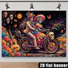 2D plane skull-themed background fabric, with a skull wearing colorful clothes in the center of the picture.zyc