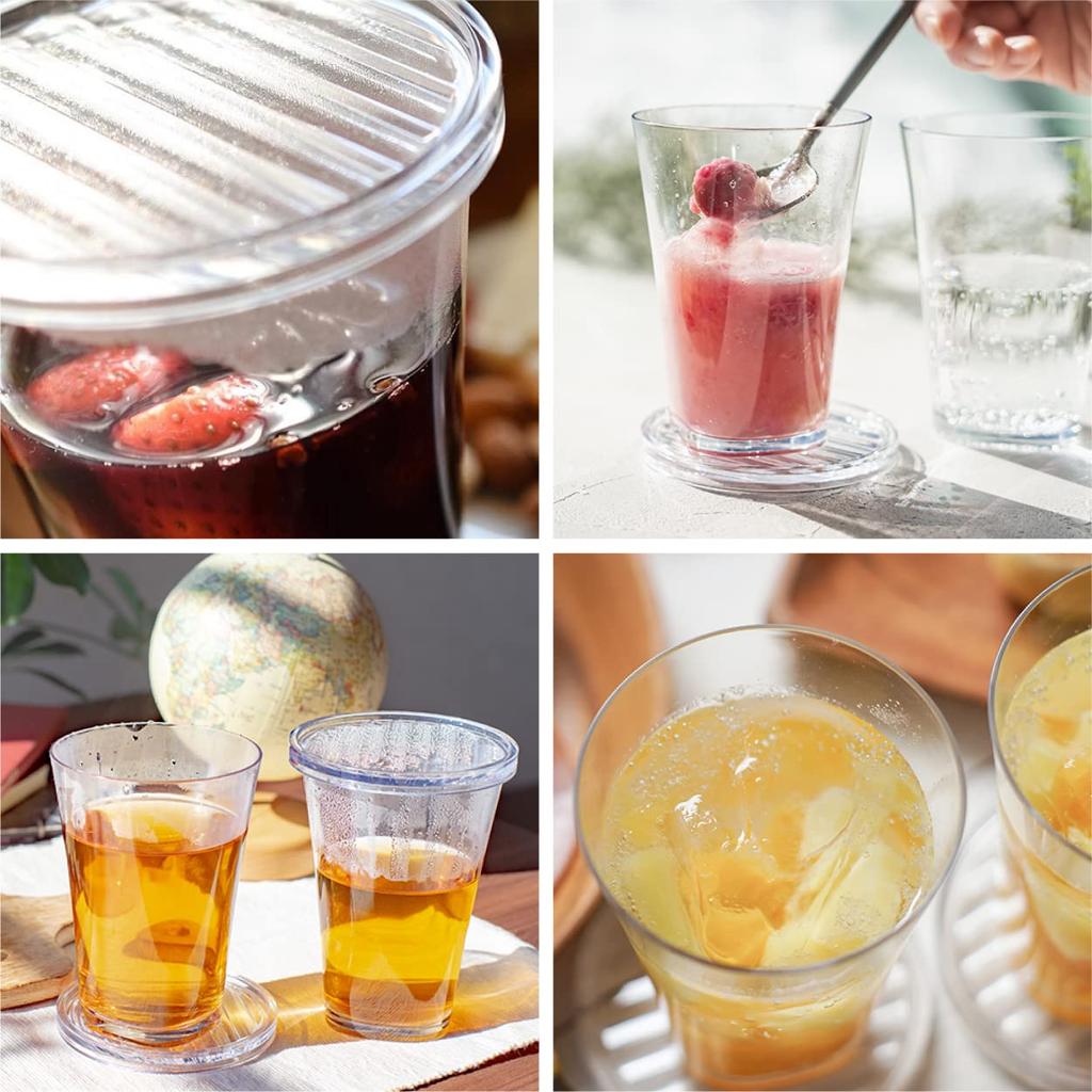 Official Takeya 5-Piece Chair Cup Set, 380ml, Resin Plastic, Shatter-Resistant, with Lid and Coaster, FRESHLOK, Heat-Resistant, Cold-Resistant,